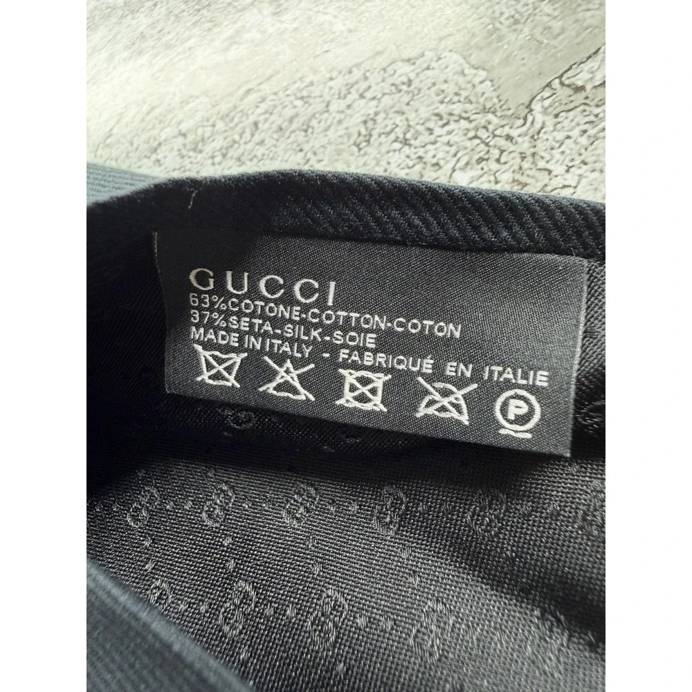 Gucci Cotton Silk Tie Mens OS Black Charcoal Jacquard Embroidered Logo Necktie